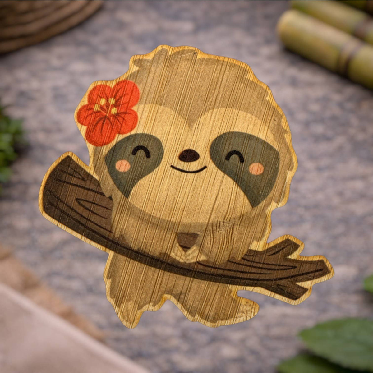 Bamboo Wood Stickers - Hawaiian Sloth