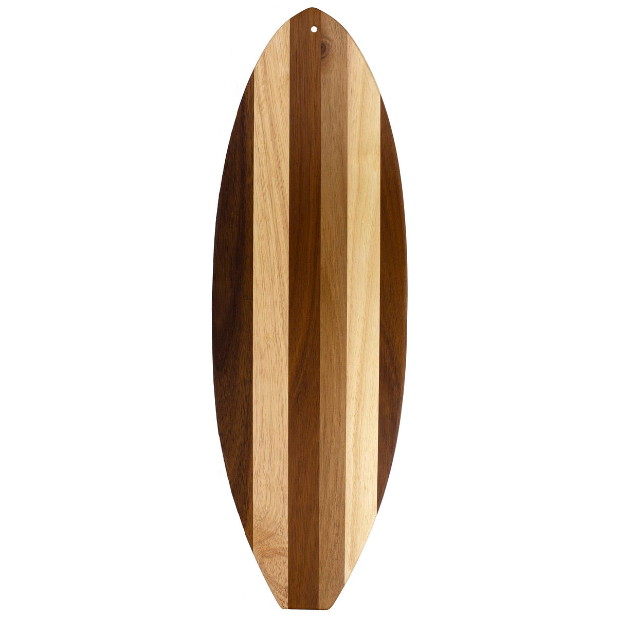 Totally Bamboo Rock & Branch Shiplap Series Surfboard Serving Board - striped bamboo surfboard serving board on white