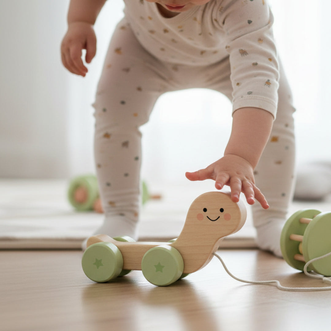 Turtle Wooden Pull Toy, Rattle Shell, Baby or Toddler Toy