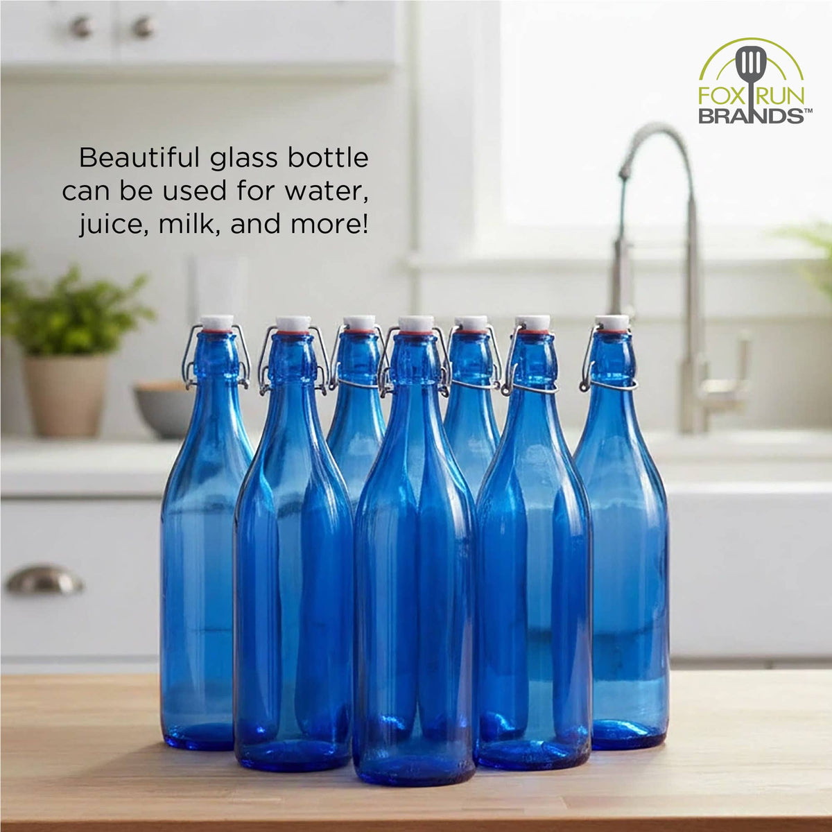 Fox Run Blue Flip Top Glass Bottle, 1 Liter