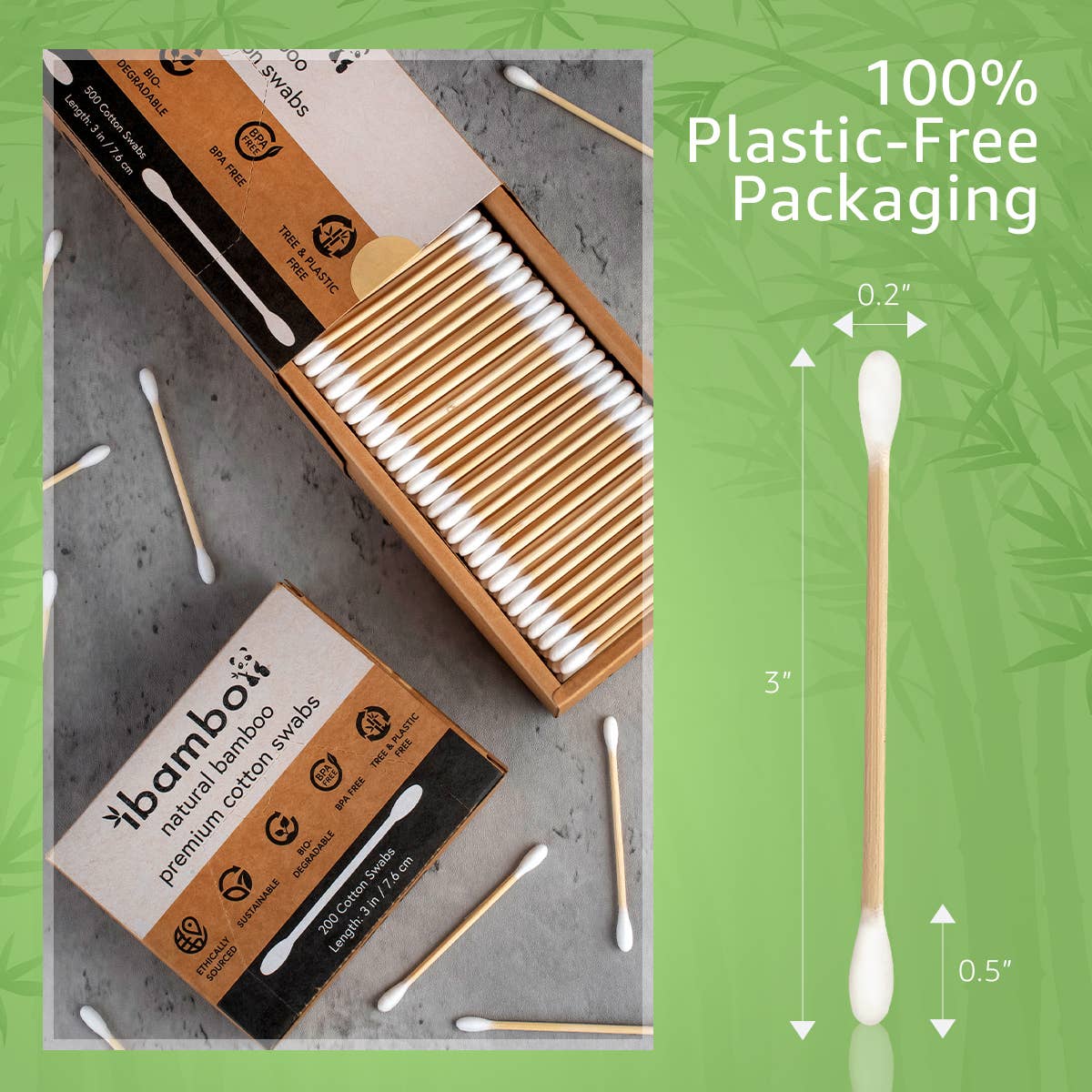 Bamboo Cotton Swabs - 500 Pack