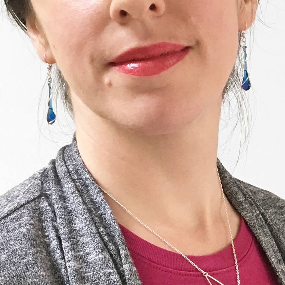 Colorful Glass Teardrop Earrings with Recycled Silver Spiral