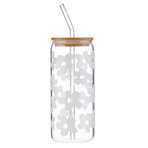 Santa Barbara Design Studio by Creative Brands Glass Cold Brew Tumbler - White Floral: tumbler photographed against white