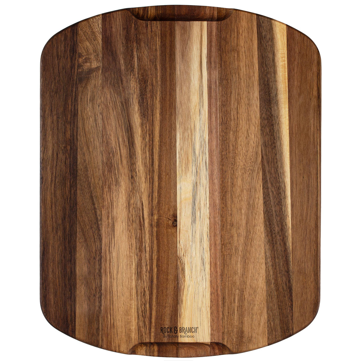 Totally Bamboo Rock & Branch® Acacia Wood Carving Board with Juice Groove: overhead view showing shape and pattern