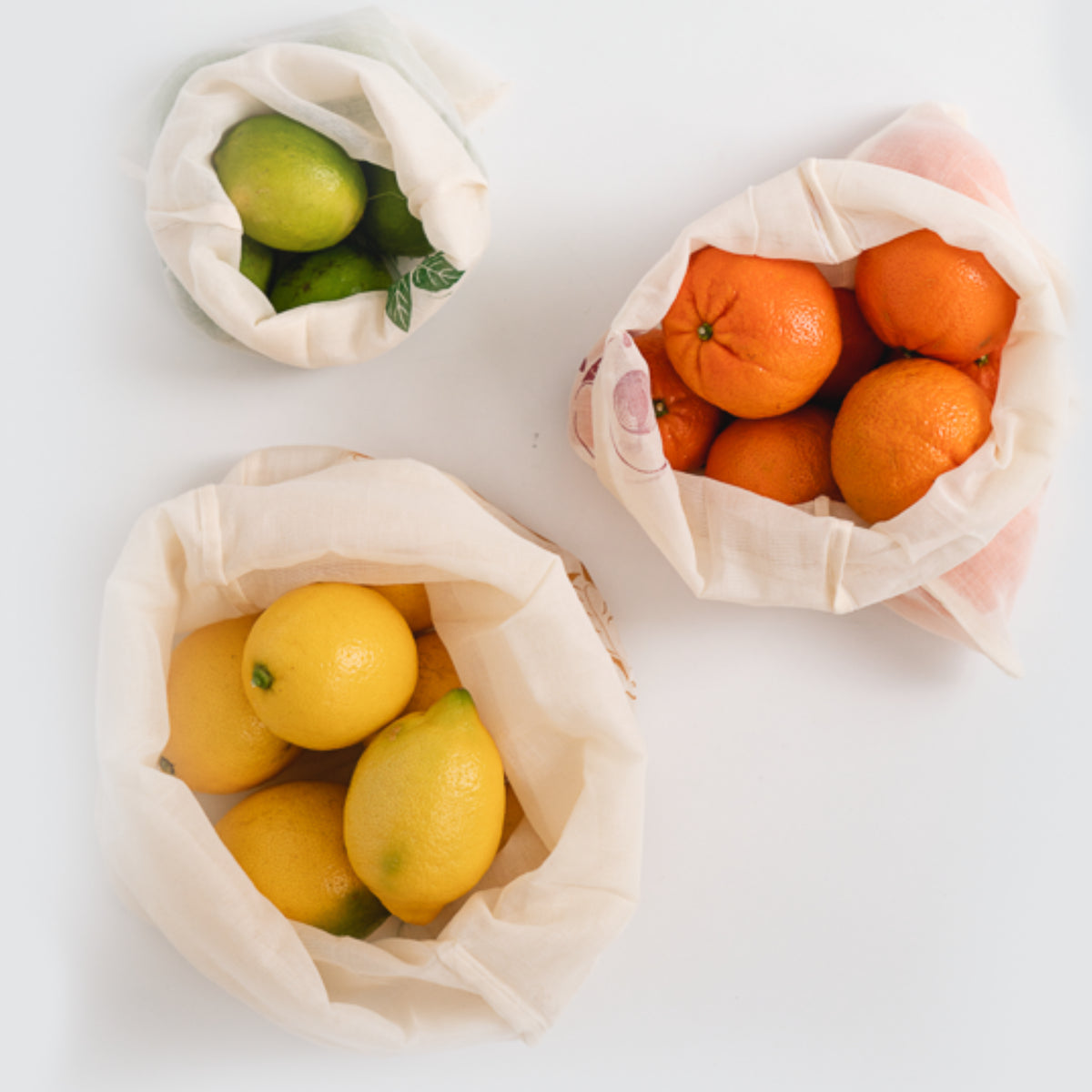 Organic Cotton Printed Reusable Produce Bags - 3 Pack