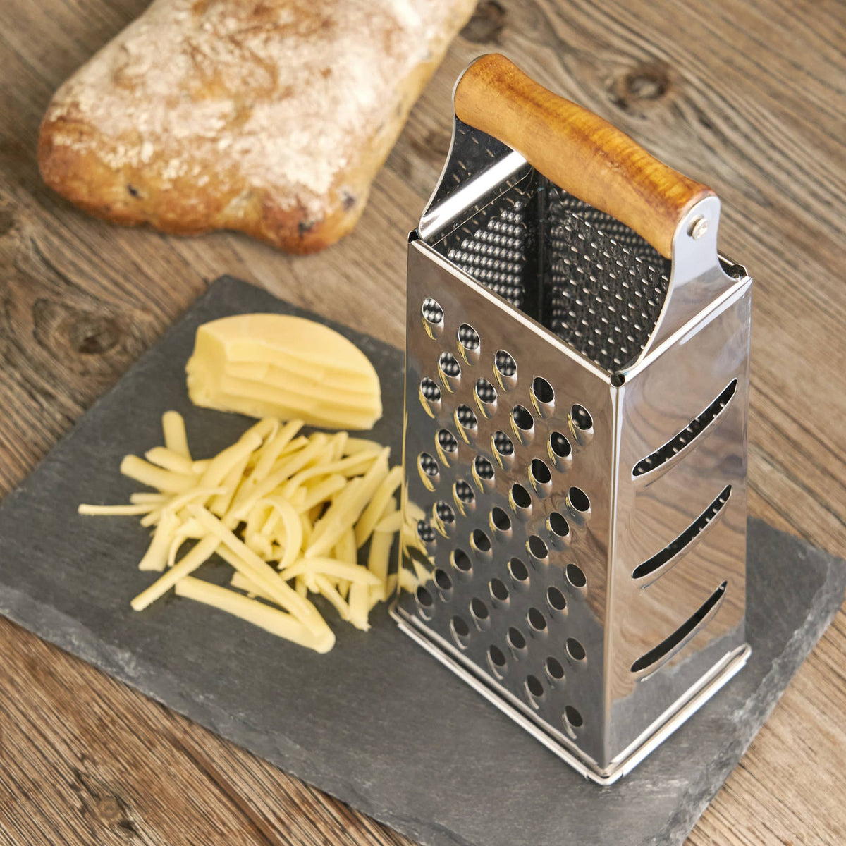 Acacia and Stainless Steel Cheese Grater 4 Grating Patterns