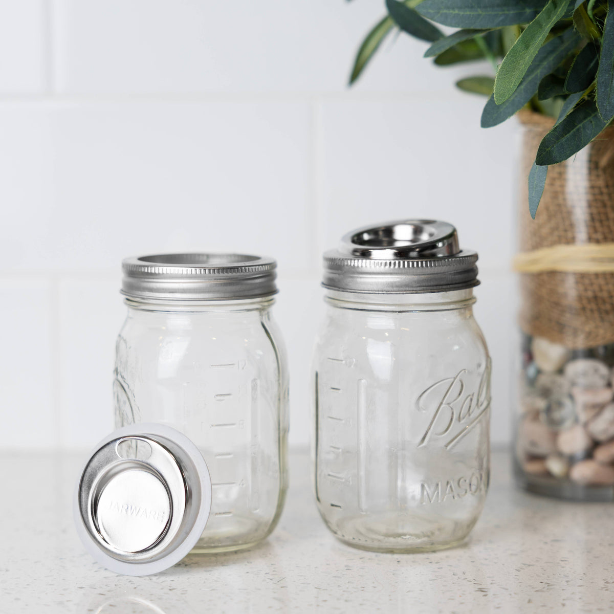 Jarware Stainless Steel Drink Lids For Regular Mouth, Set 2