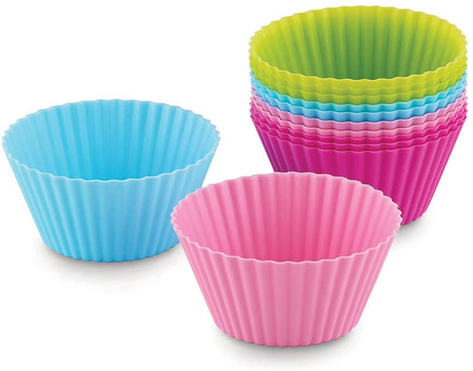 Fox Run Brands – Bakelicious Silicone Cupcake Liners, Set of 12, assorted styles and colors together; reusable silicone