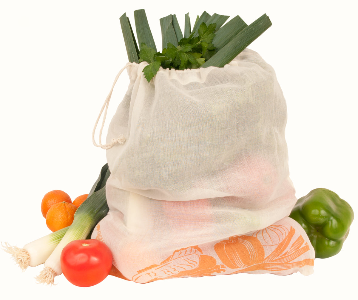 Organic Cotton Printed Reusable Produce Bags - 3 Pack
