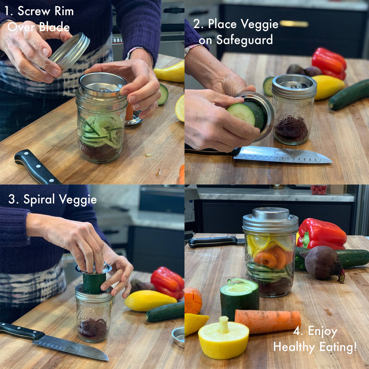 Jarware 3 in 1 Spiralizer for Wide Mouth Mason Jar