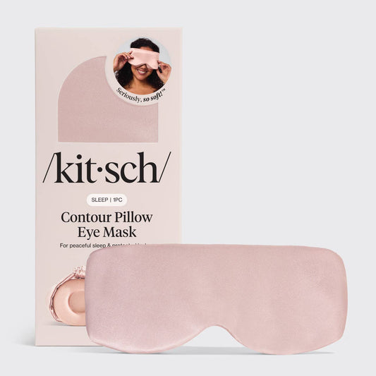 KITSCH – Blush Contour Pillow Eye Mask, front product and branded packaging