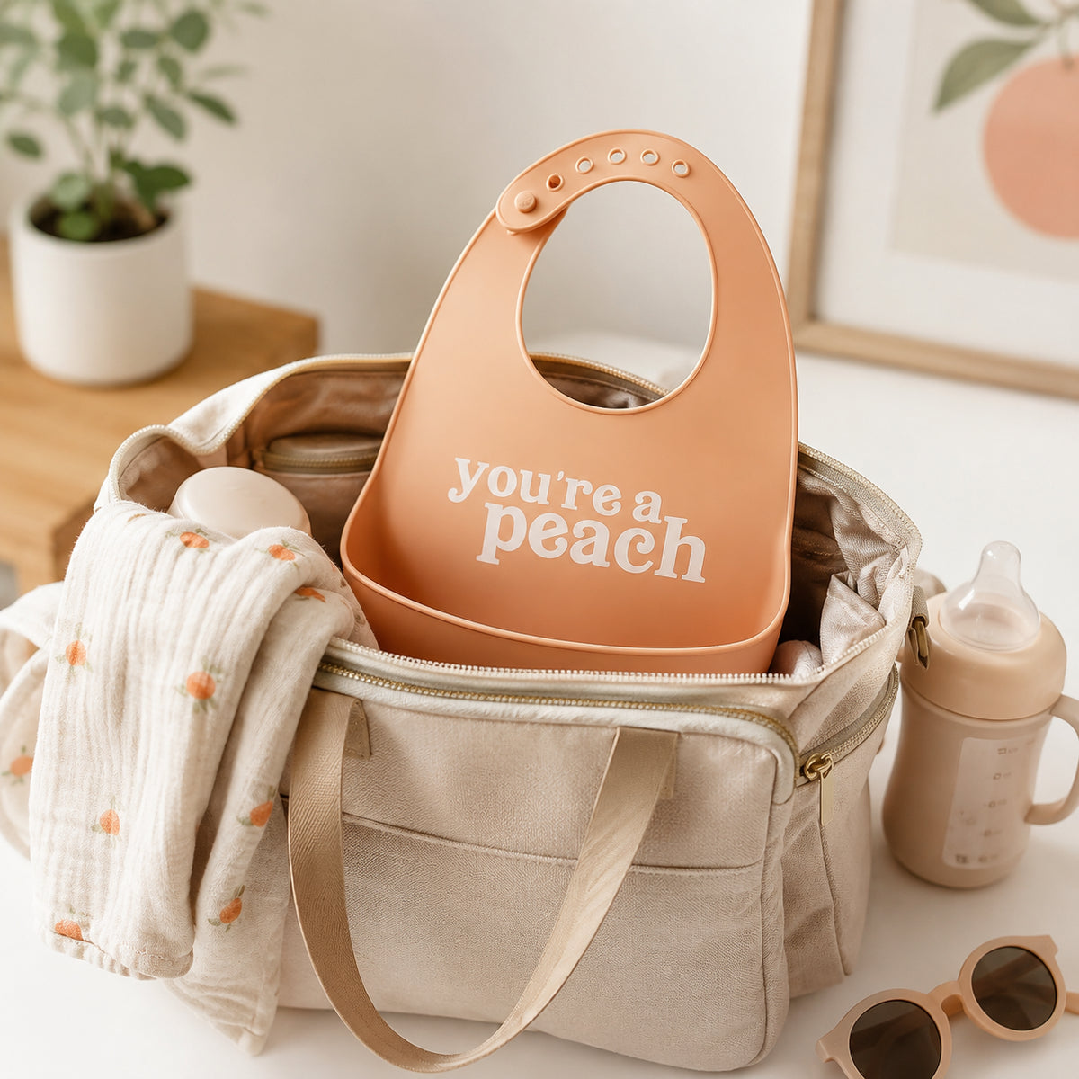 Baby Bib Set, You’re a Peach, Silicone, Set of 2