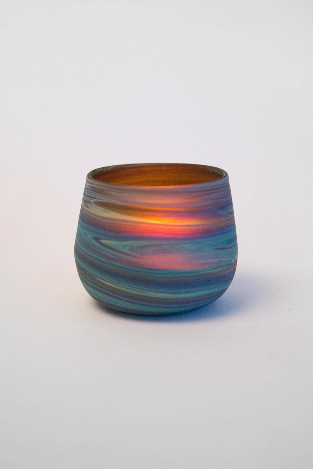 Ten Thousand Villages Phoenician Glass Candleholder: side view highlighting product outline