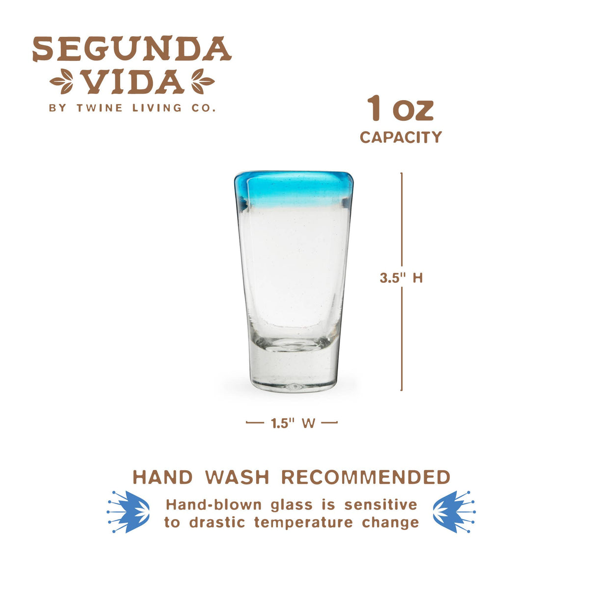 Twine – Primavera Hand Blown Recycled Glass Shot Glasses Set of 4, illustrated product features and benefits