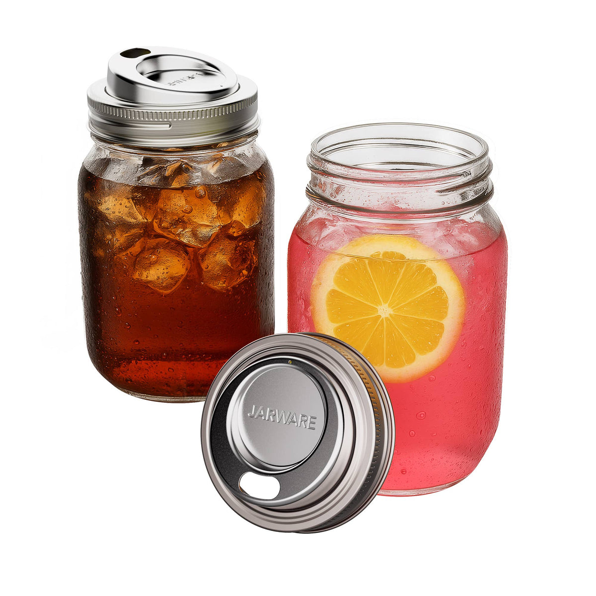 Jarware Stainless Steel Drink Lids For Regular Mouth, Set 2