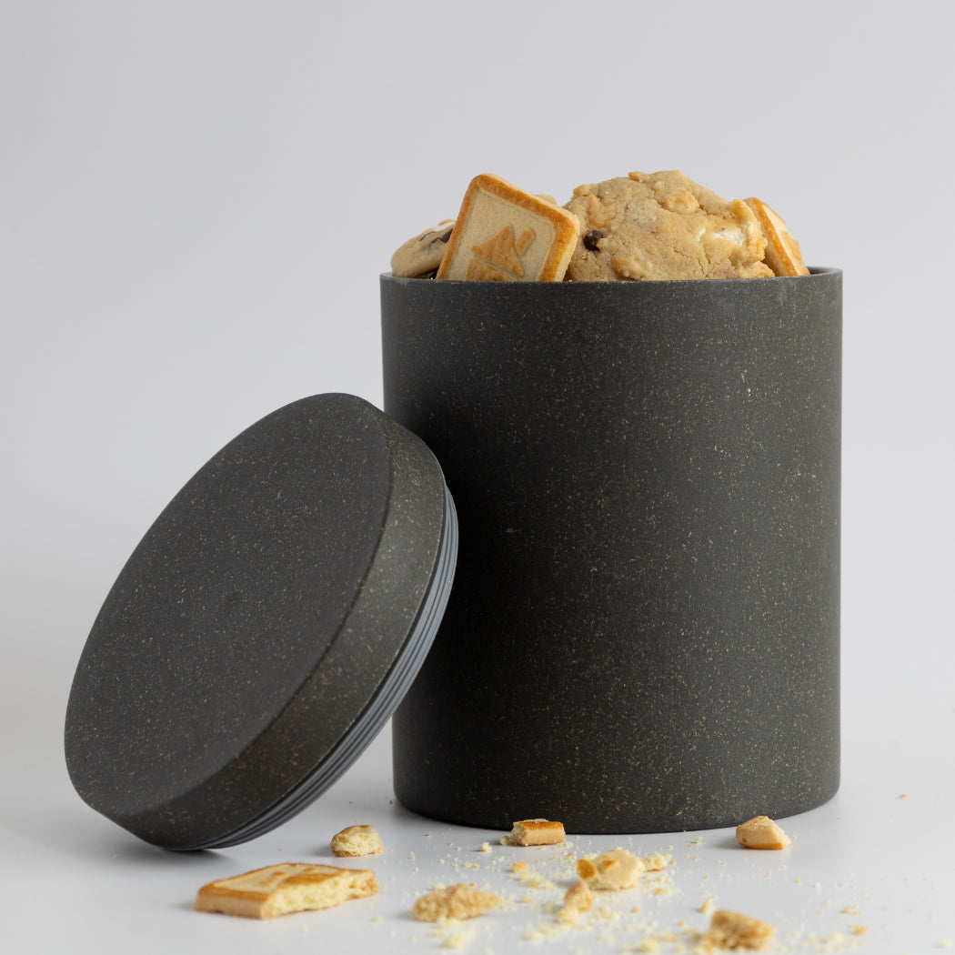 Sustainable Large Bamboo Cookie Canister Carbon Color 77 Oz.