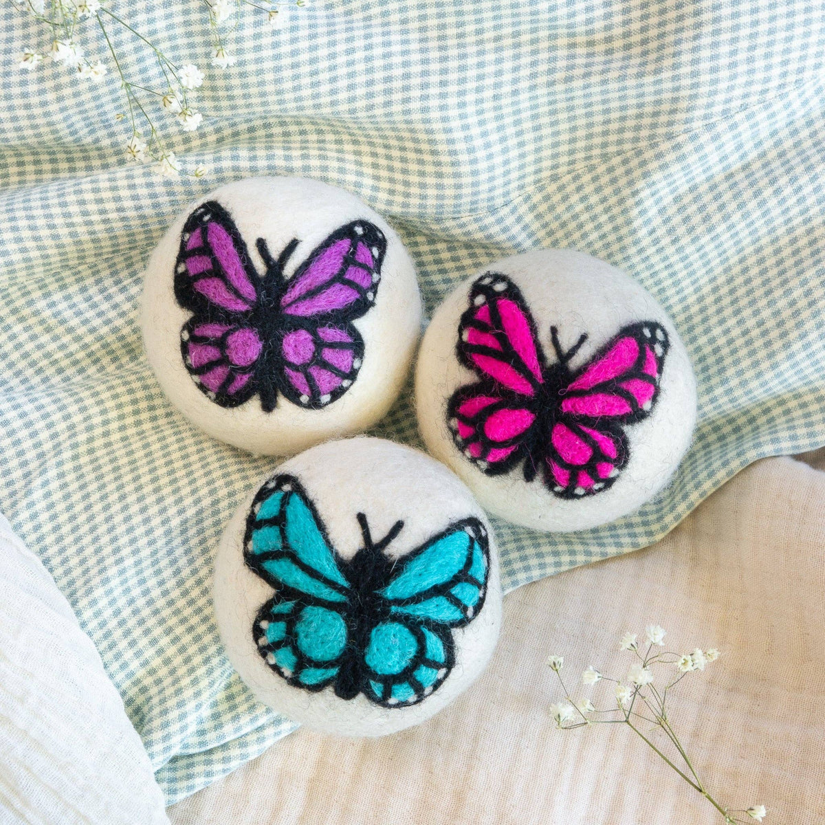 Monarch Butterfly Eco Wool Dryer Ball Set of 3 - Moon
