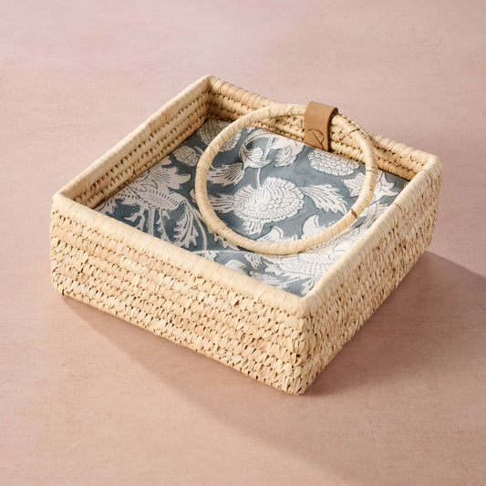 Ten Thousand Villages Khejur Woven Palm Leaf Napkin Basket: napkin basket photographed against white
