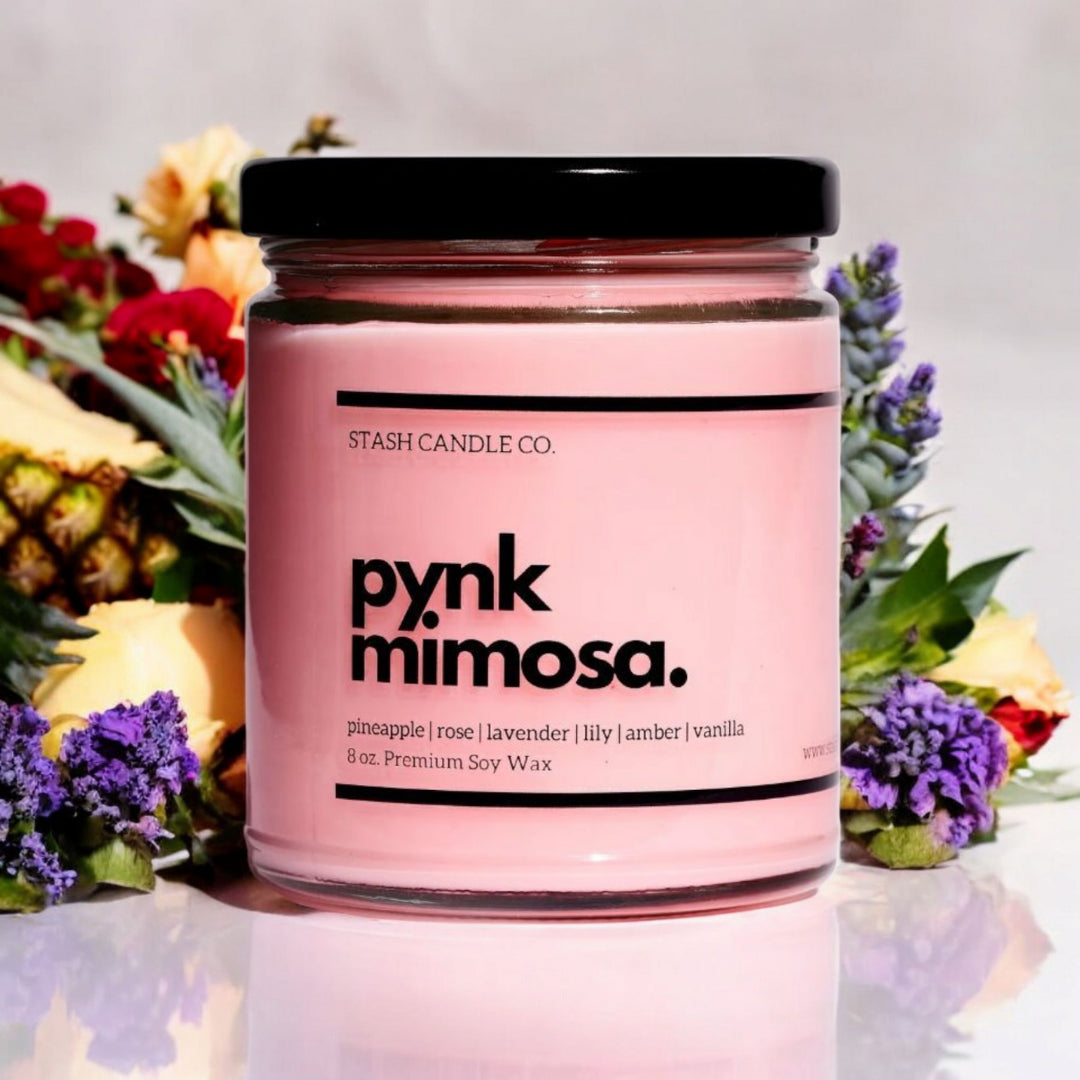 Pynk Mimosa Candle, 8oz Rose Lavender Lily Pineapple Vanilla