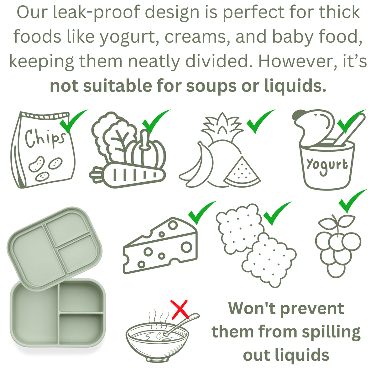 Leakproof Silicone Bento Box (Pine) Back to School
