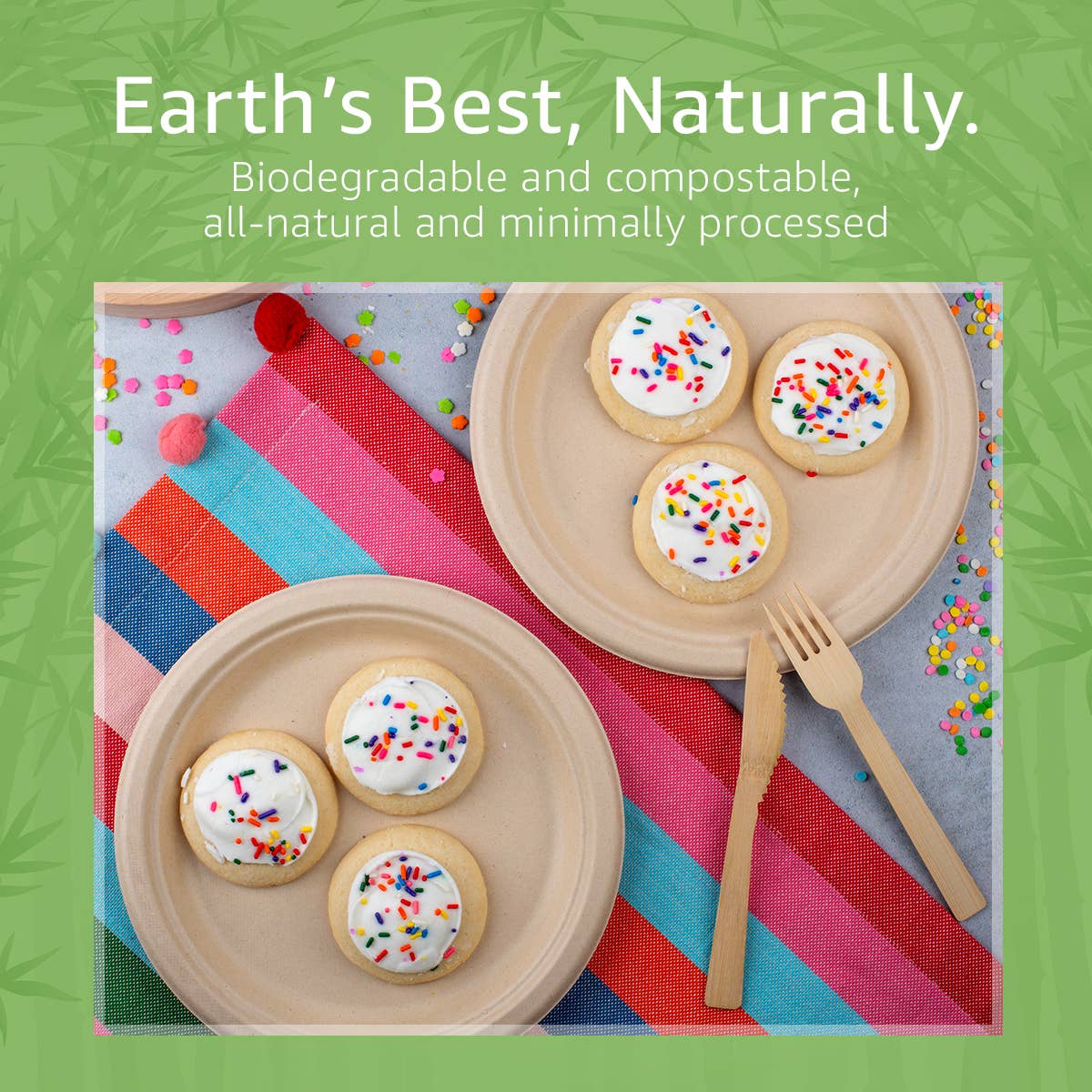 Bamboo Disposable Paper Plates - 9 Inch - 125 Pack