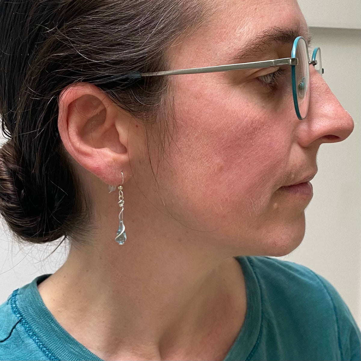 Colorful Glass Teardrop Earrings with Recycled Silver Spiral