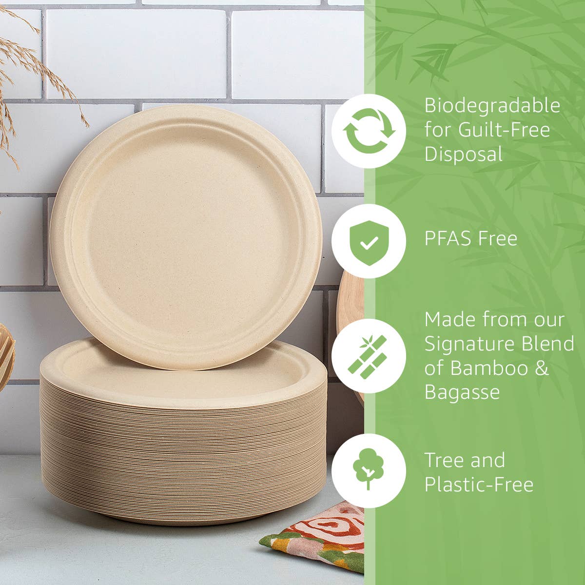 Bamboo Disposable Paper Plates - 9 Inch - 125 Pack
