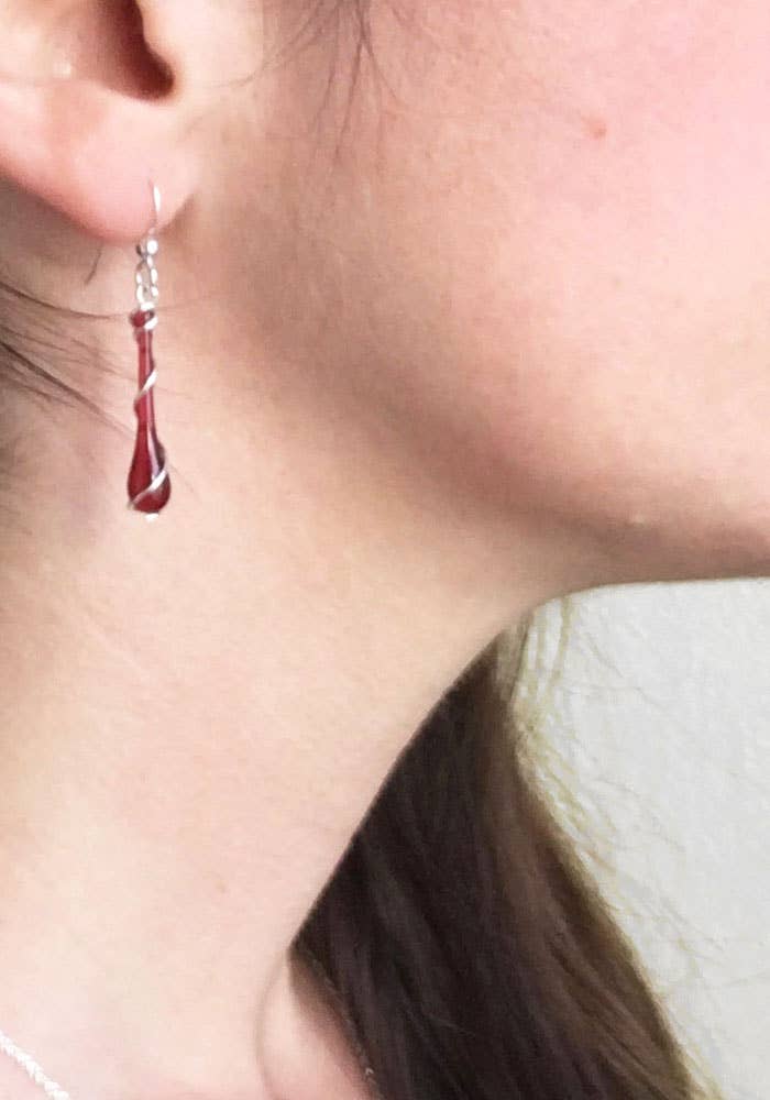 Colorful Glass Teardrop Earrings with Recycled Silver Spiral