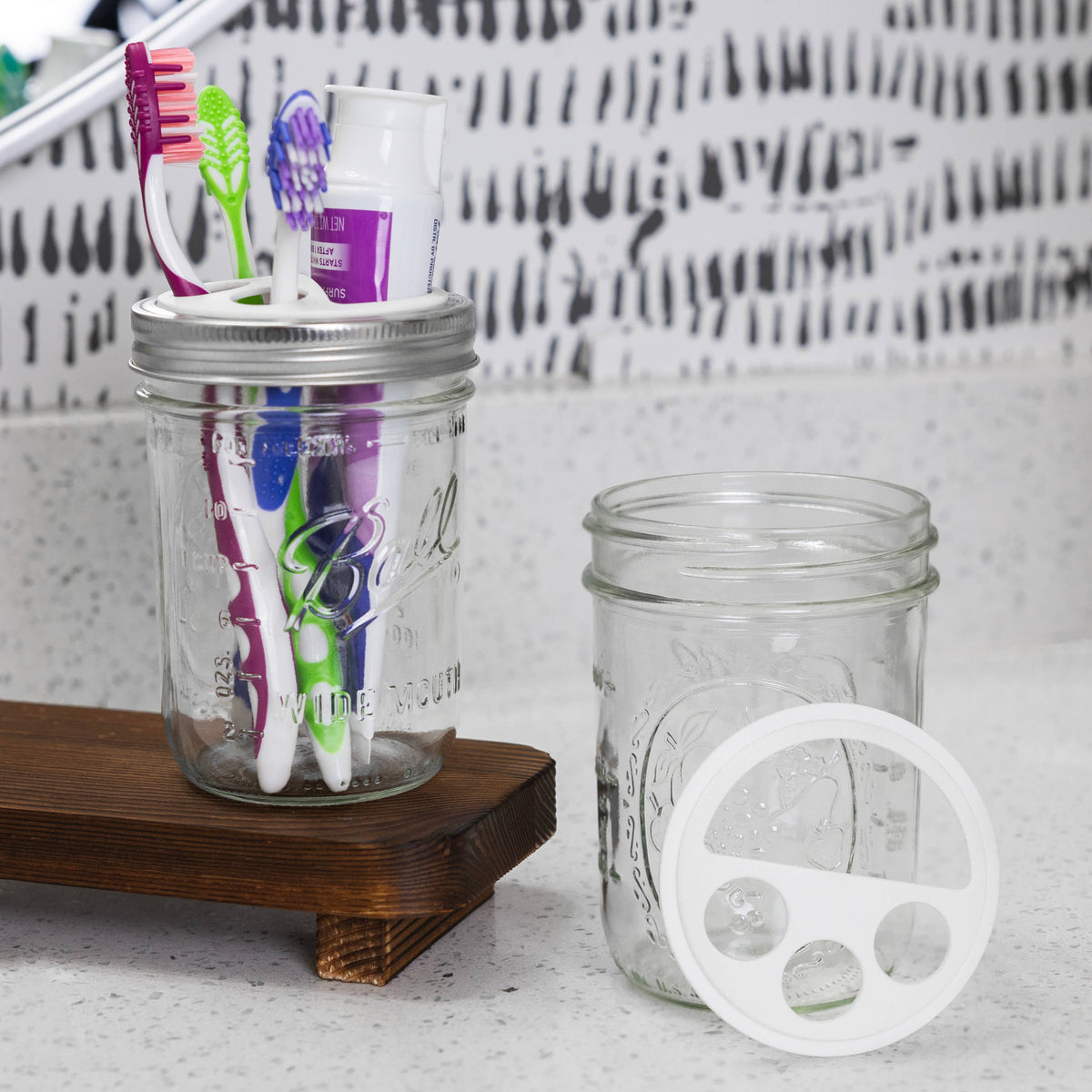 Jarware Toothbrush and Toothpaste Holder Lids for Wide Mouth