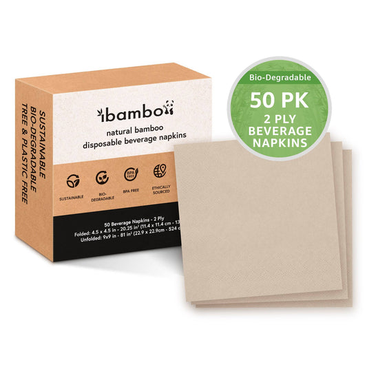 Bamboo Cocktail Napkins - 50 Pack - 2 Ply