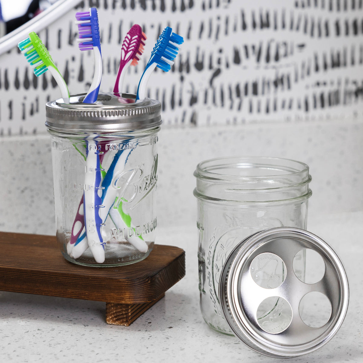 Jarware Toothbrush Holder Lids For Wide Mouth Mason Jars