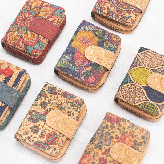 Natural Cork Printed Women's Short Card Wallet BAG-2238