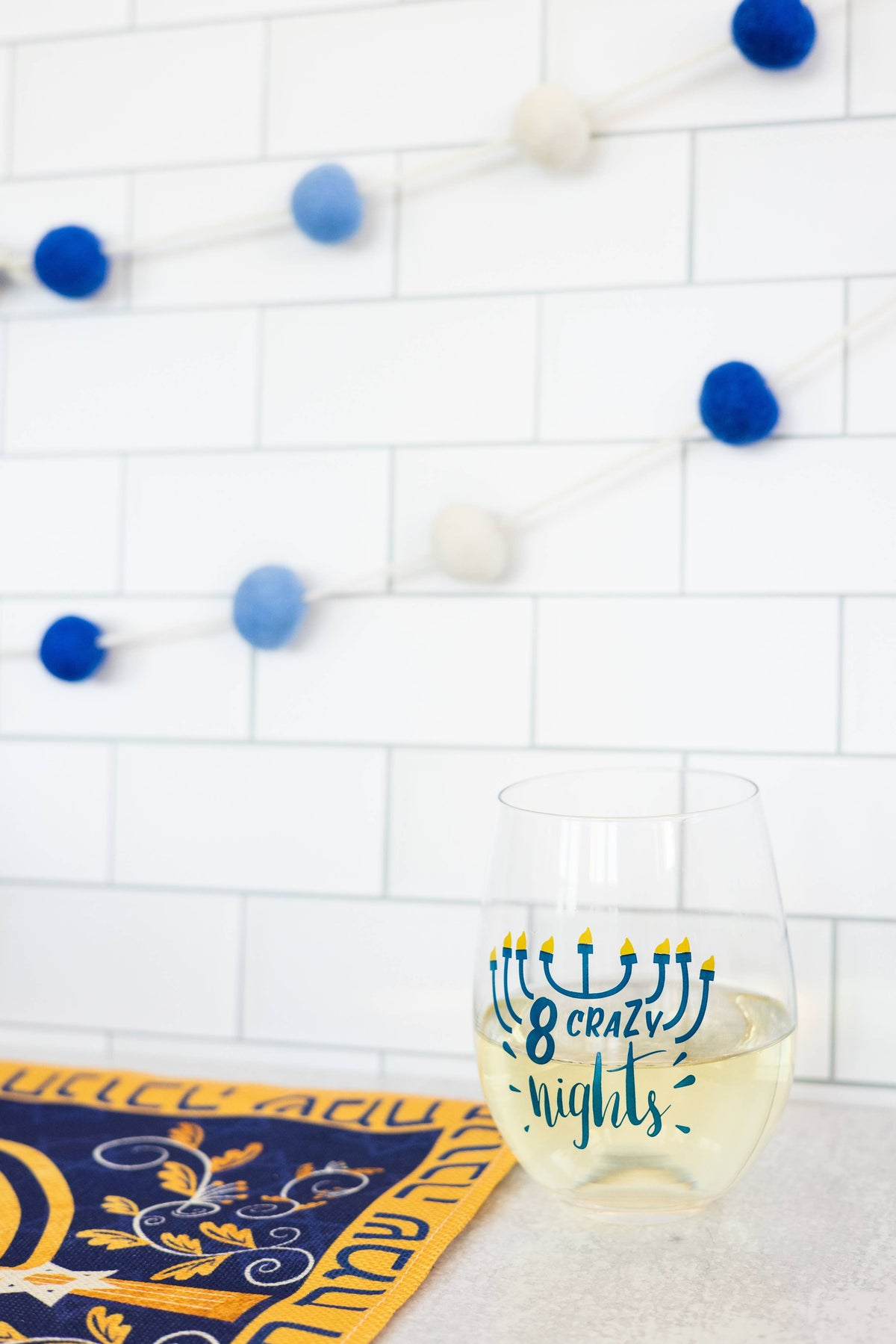 8 Crazy Nights Menorah Hanukkah Stemless Wine Glass