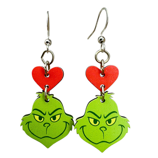 Green Gurmudgeon heart Earrings #1883