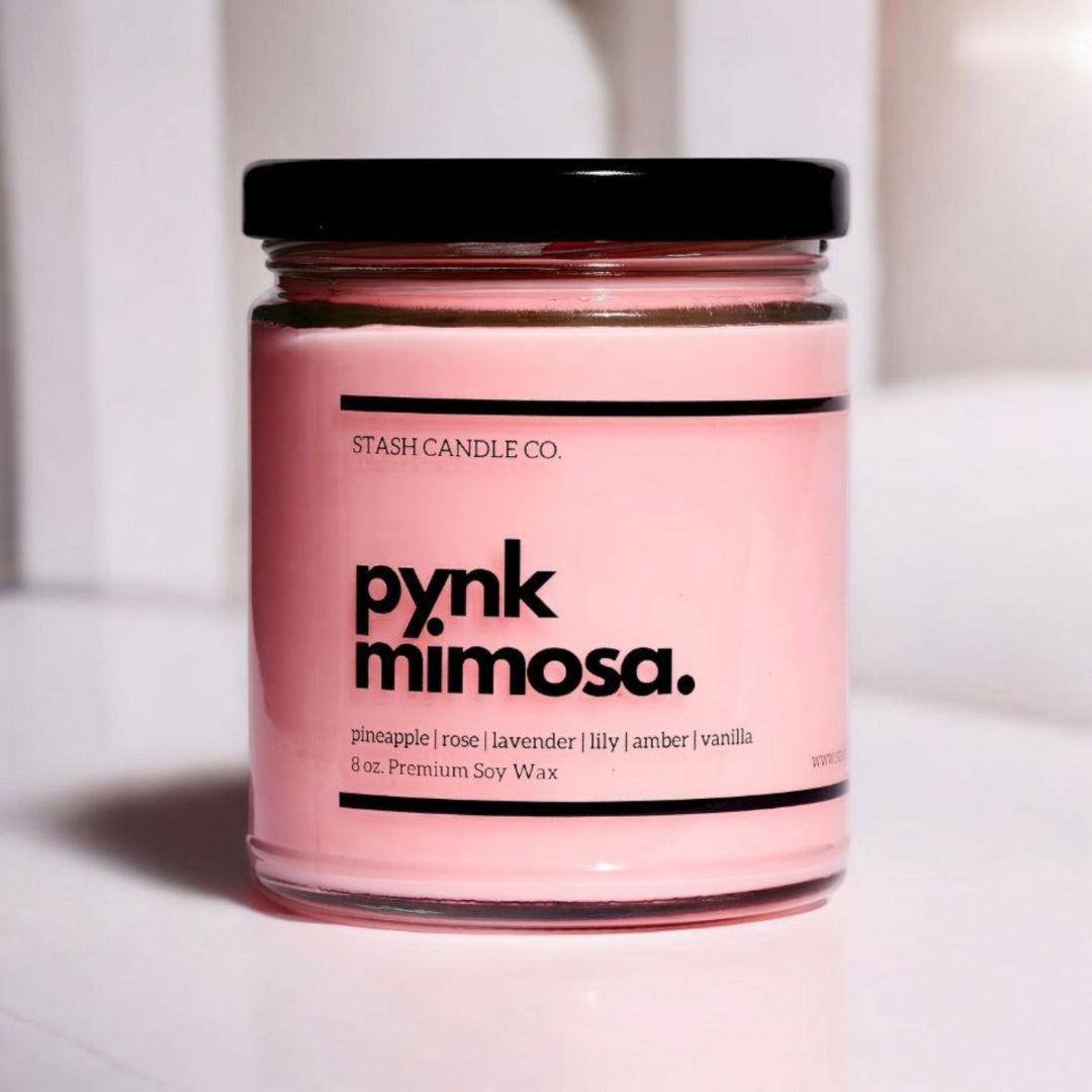 Pynk Mimosa Candle, 8oz Rose Lavender Lily Pineapple Vanilla