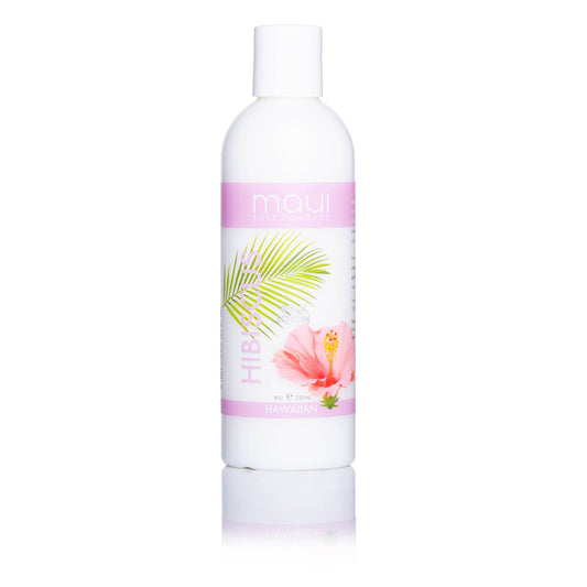 Maui Soap Co. Hibiscus Body Lotion w/ Avocado Oil, Cucumber & Vit. E, 8 oz - pink hibiscus body lotion bottle front; vegan