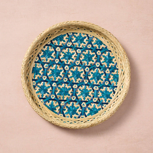 Ten Thousand Villages Phu An Bamboo Basket with Blue - 10.5: woven basket shown against a pale background