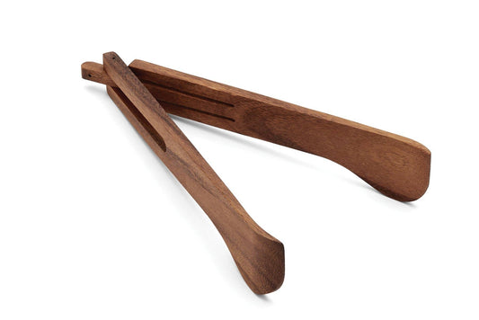 Fox Run Brands – Ironwood Spring Salad Tongs, Acacia, 2.25" x 2.25" x, isolated product on a plain background; acacia wood