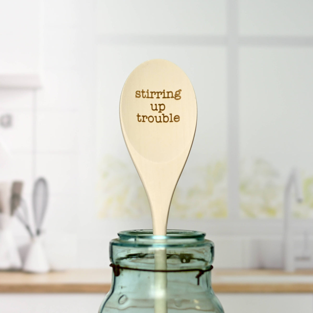 Stirring Up Trouble Engraved Wood Kitchen Spoons