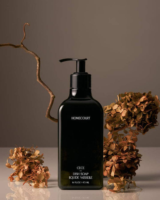 Homecourt Homecourt plant-based dish soap in black pump bottle: black dish soap pump with brown dried flowers