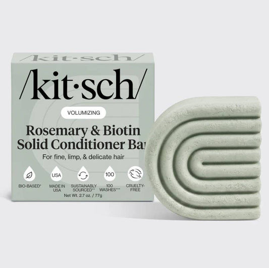 KITSCH – Rosemary & Biotin Volumizing Conditioner Bar, front product and branded packaging; vegan formula
