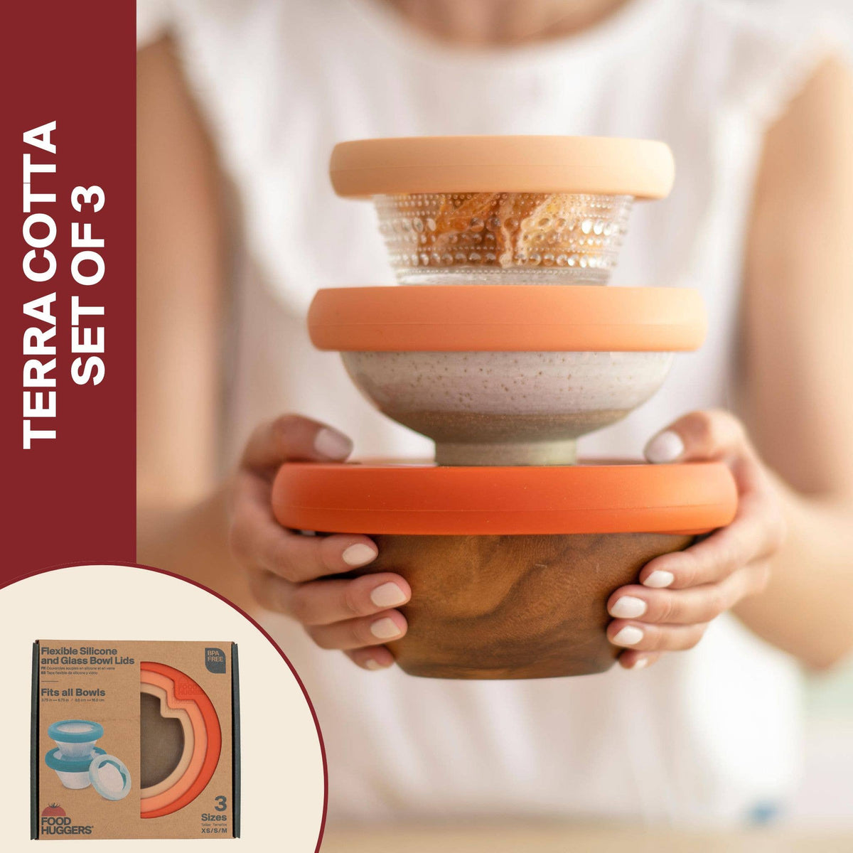 Glass Bowl Lids with Silicone Seal (Set/3) – Terra Cotta