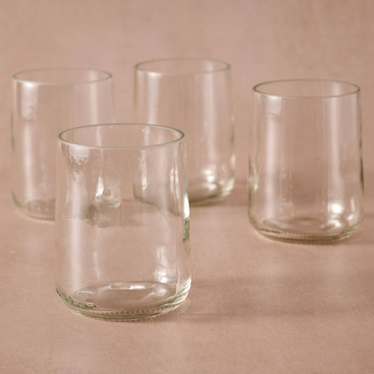 Ten Thousand Villages Gronn Upcycled Tumbler Set - 8 Oz Clear: tumbler photographed against white; recycled glass