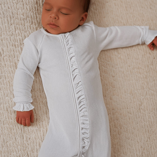Ruffle Footie Whispery White