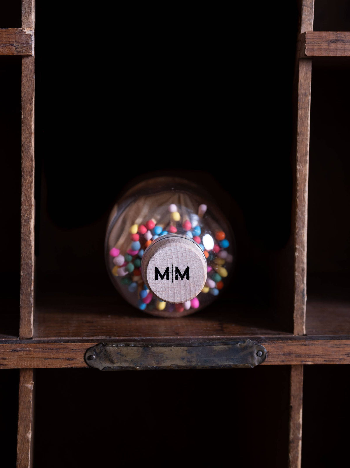 Made Market Co. – Vintage Apothecary Variety Matches, pictured in a practical everyday setting; cork-topped match jar