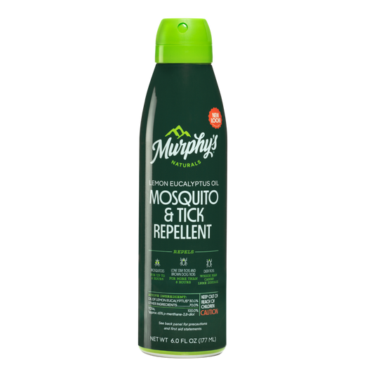 Murphy's Naturals lemon eucalyptus mosquito and tick repellent mist, green Murphy's Naturals repellent spray can on black