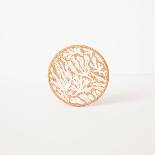 LIGA Cork Coaster Seaweed S/4 - round seaweed cutout pattern cork coaster; biodegradable