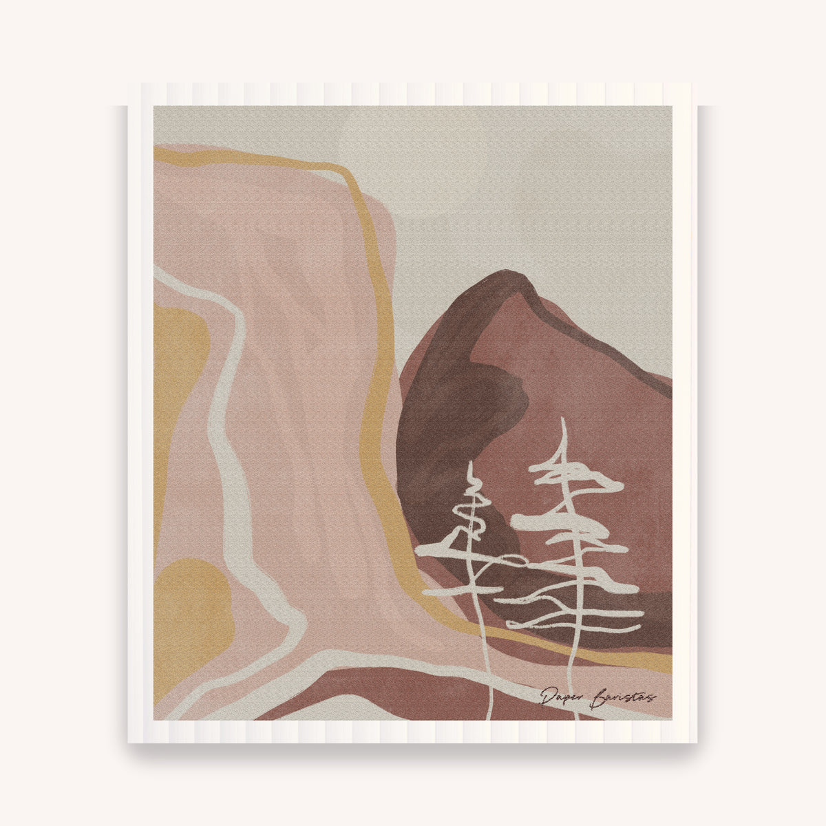 Paper Baristas Set of 3 Swedish Dishcloths: National Parks Combo - dusty rose mountain landscape cloth in white frame