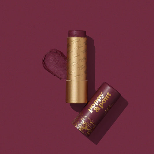 Poppy & Pout – Lip Tint - Lola, front product and branded packaging
