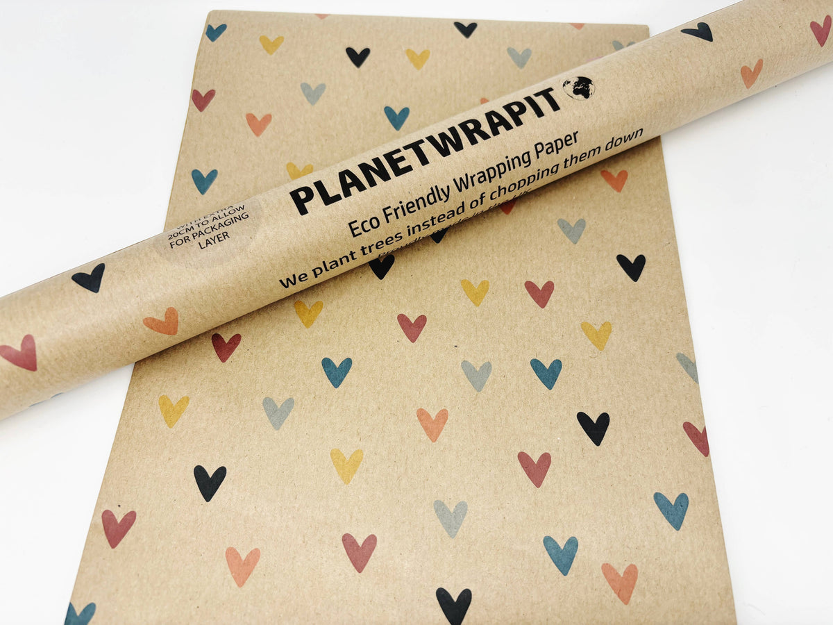 Hearts Recycled Kraft Wrapping Paper Gift Wrap